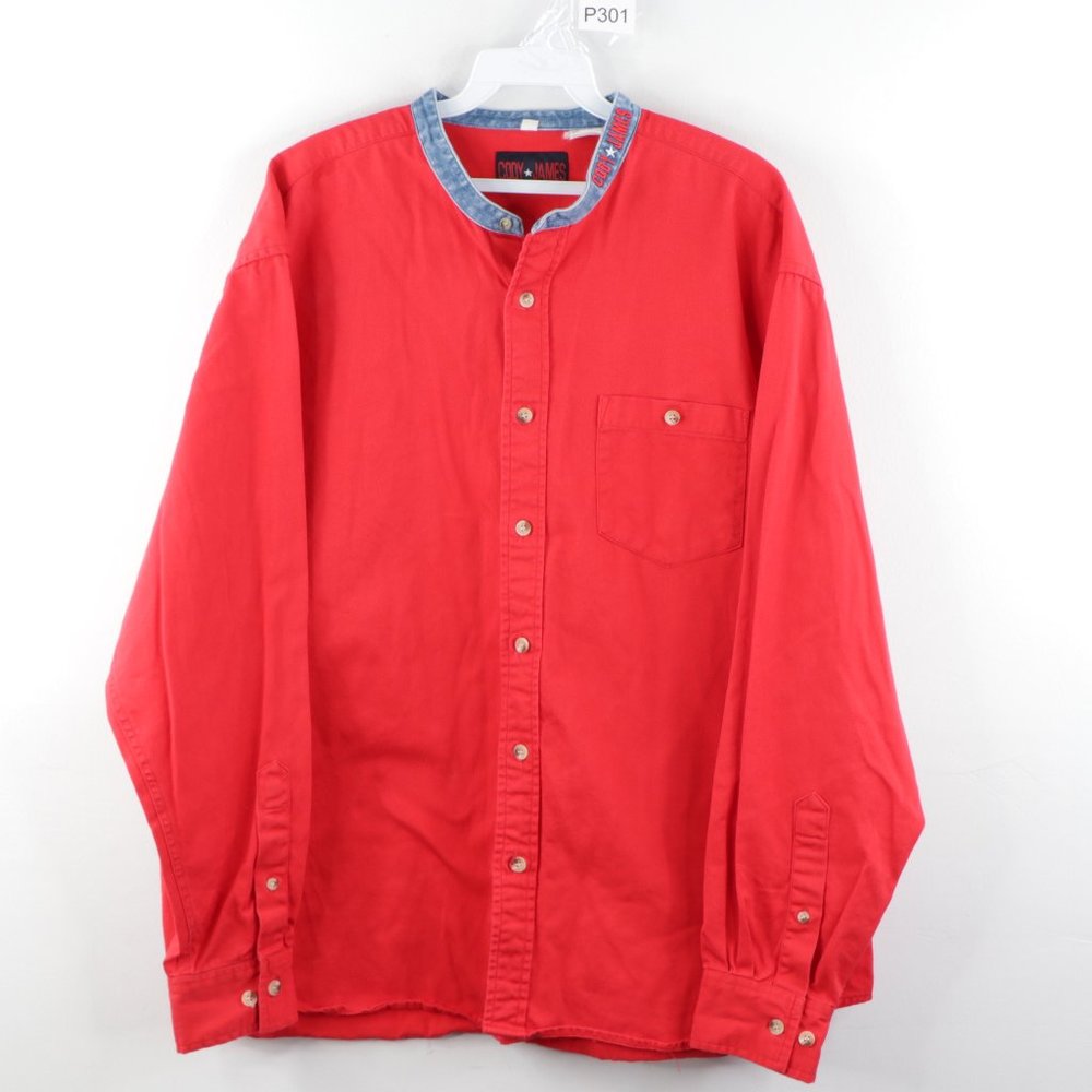 Vintage Denim Banded Collar Western Button Shirt Gem